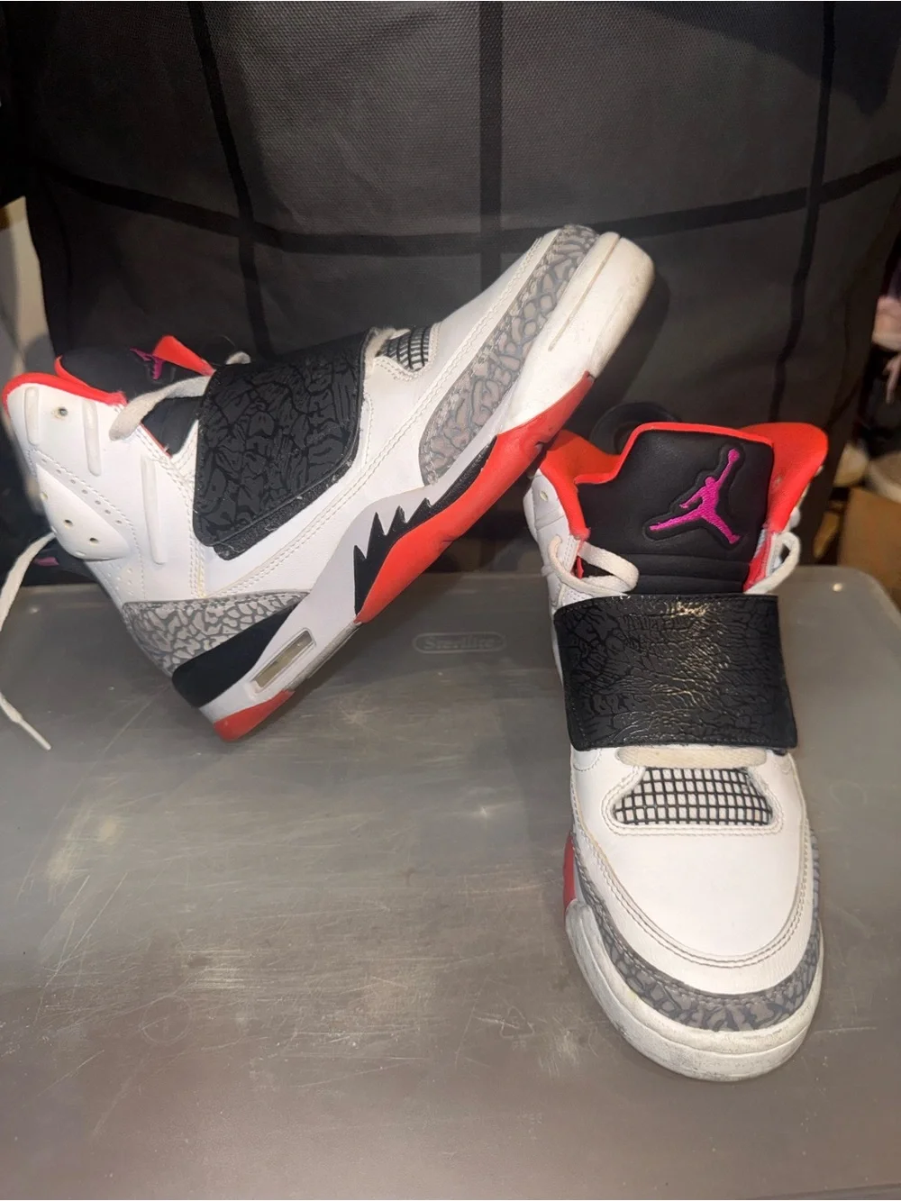 Jordan Kids' White Black Pink and Orange Strap Basketball Sneakers